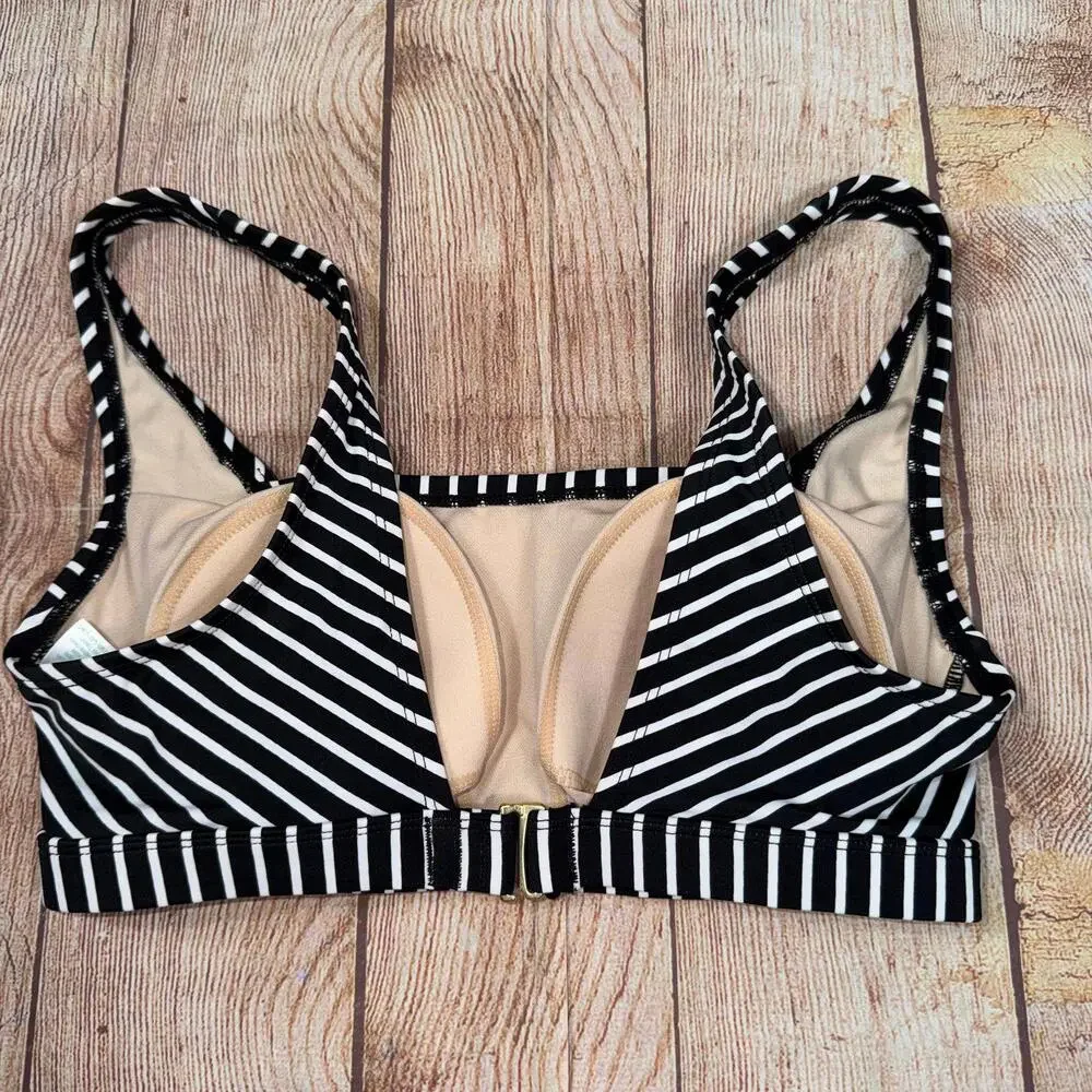 Kona Sol Medium Black and White Striped Bikini Top
